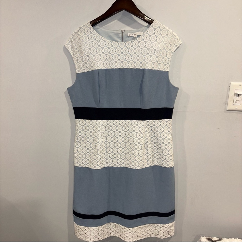 Elegant Blue and White Lace Dress